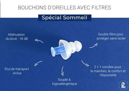 PLIC AUDIO - Tapones anti-ronquidos para dormir - Cómodos y efectivos - 2+1 Corolles y doble filtro - Hipoalergénicos y 